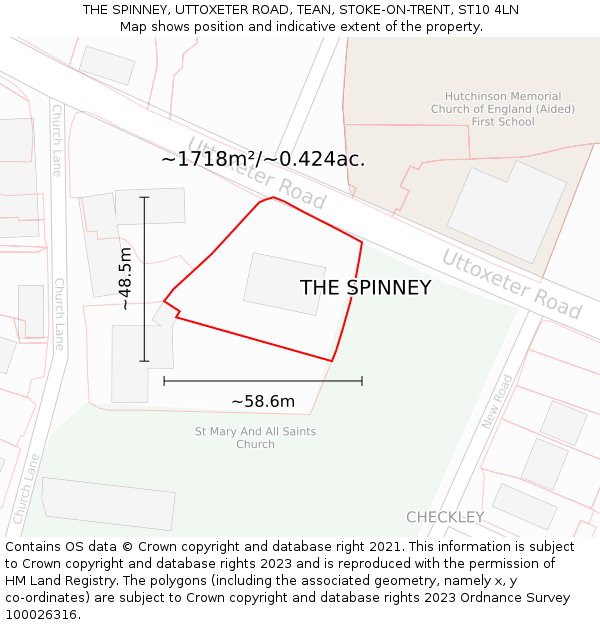 THE SPINNEY, UTTOXETER ROAD, TEAN, STOKE-ON-TRENT, ST10 4LN: Plot and title map