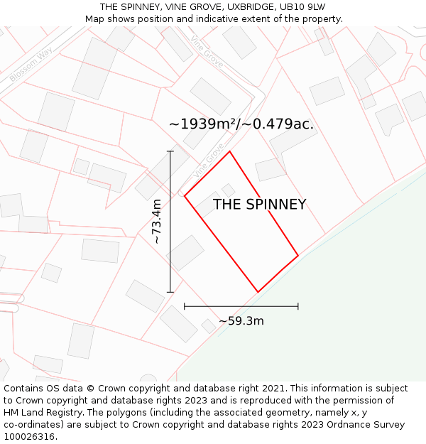THE SPINNEY, VINE GROVE, UXBRIDGE, UB10 9LW: Plot and title map