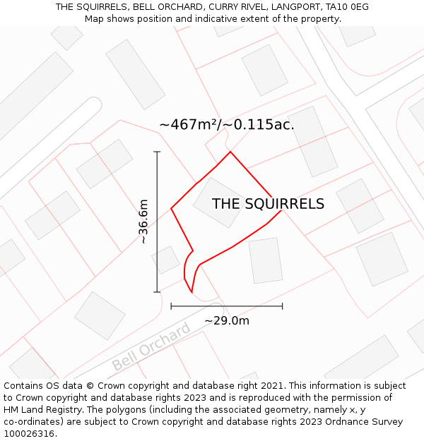 THE SQUIRRELS, BELL ORCHARD, CURRY RIVEL, LANGPORT, TA10 0EG: Plot and title map