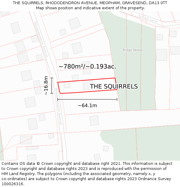 THE SQUIRRELS, RHODODENDRON AVENUE, MEOPHAM, GRAVESEND, DA13 0TT: Plot and title map