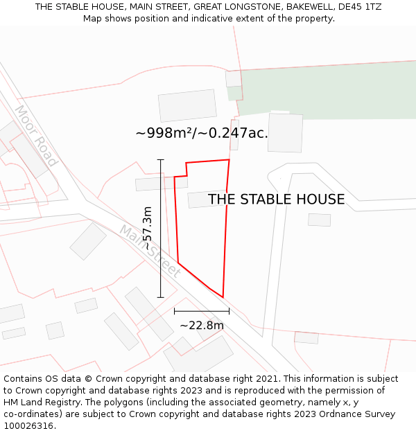 THE STABLE HOUSE, MAIN STREET, GREAT LONGSTONE, BAKEWELL, DE45 1TZ: Plot and title map