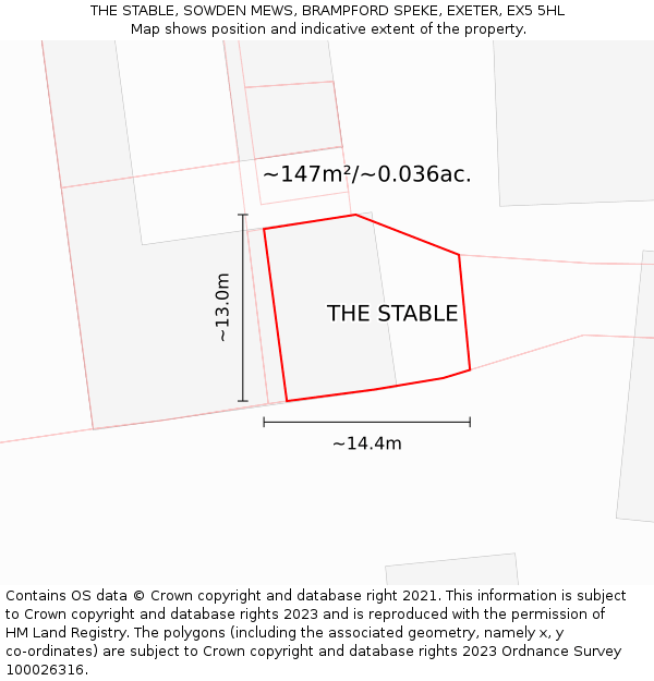 THE STABLE, SOWDEN MEWS, BRAMPFORD SPEKE, EXETER, EX5 5HL: Plot and title map