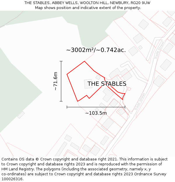 THE STABLES, ABBEY WELLS, WOOLTON HILL, NEWBURY, RG20 9UW: Plot and title map