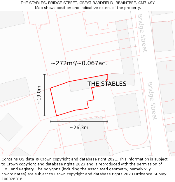 THE STABLES, BRIDGE STREET, GREAT BARDFIELD, BRAINTREE, CM7 4SY: Plot and title map