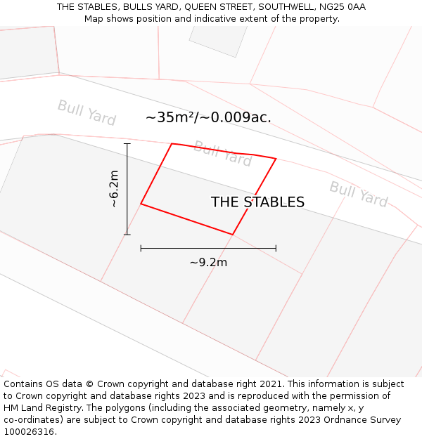 THE STABLES, BULLS YARD, QUEEN STREET, SOUTHWELL, NG25 0AA: Plot and title map