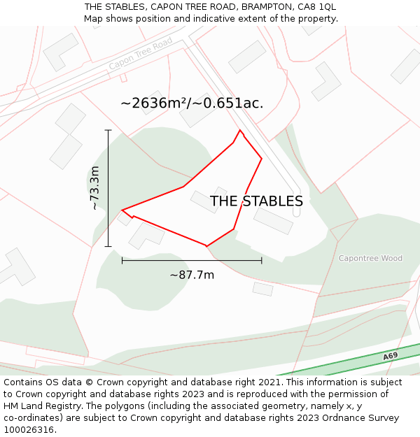 THE STABLES, CAPON TREE ROAD, BRAMPTON, CA8 1QL: Plot and title map