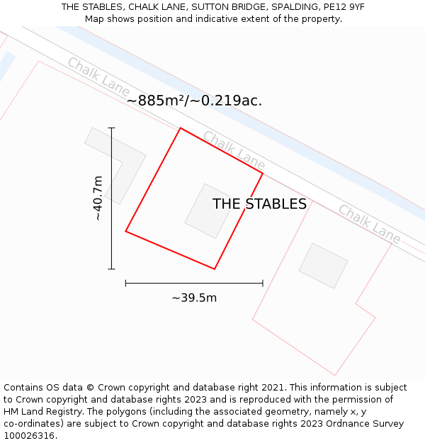 THE STABLES, CHALK LANE, SUTTON BRIDGE, SPALDING, PE12 9YF: Plot and title map