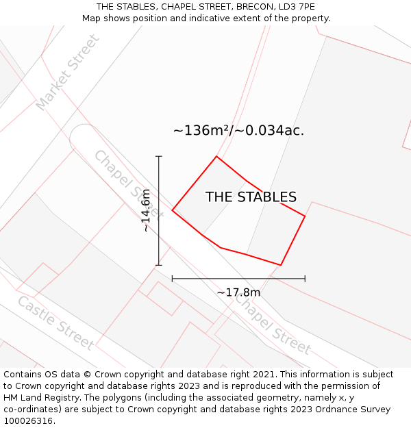 THE STABLES, CHAPEL STREET, BRECON, LD3 7PE: Plot and title map