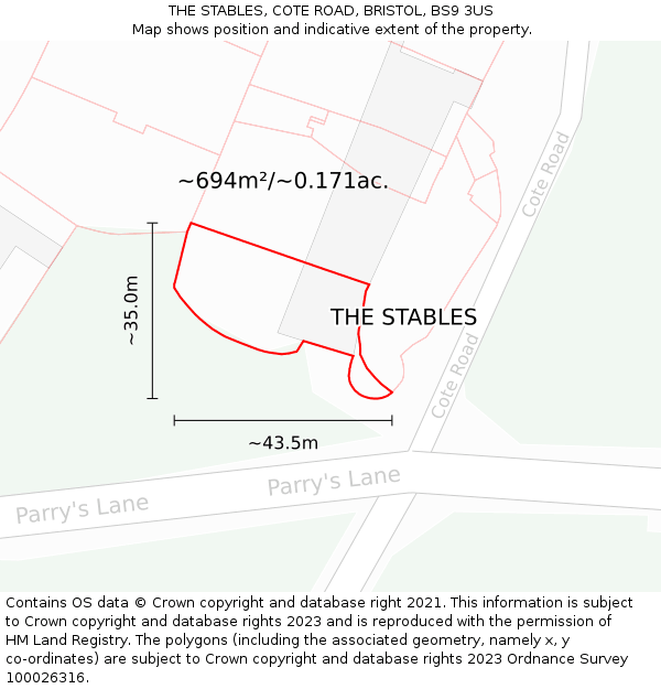 THE STABLES, COTE ROAD, BRISTOL, BS9 3US: Plot and title map