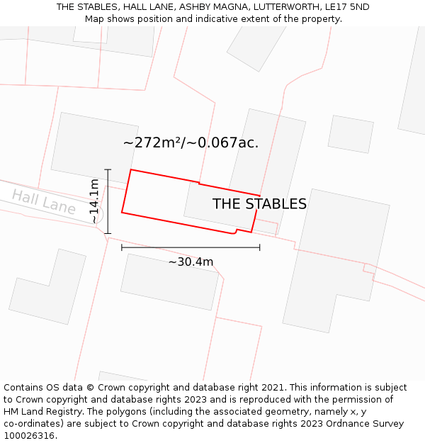 THE STABLES, HALL LANE, ASHBY MAGNA, LUTTERWORTH, LE17 5ND: Plot and title map