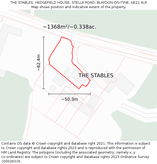 THE STABLES, HEDGEFIELD HOUSE, STELLA ROAD, BLAYDON-ON-TYNE, NE21 4LR: Plot and title map