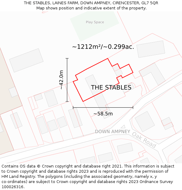 THE STABLES, LAINES FARM, DOWN AMPNEY, CIRENCESTER, GL7 5QR: Plot and title map