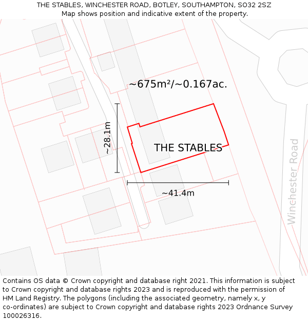 THE STABLES, WINCHESTER ROAD, BOTLEY, SOUTHAMPTON, SO32 2SZ: Plot and title map