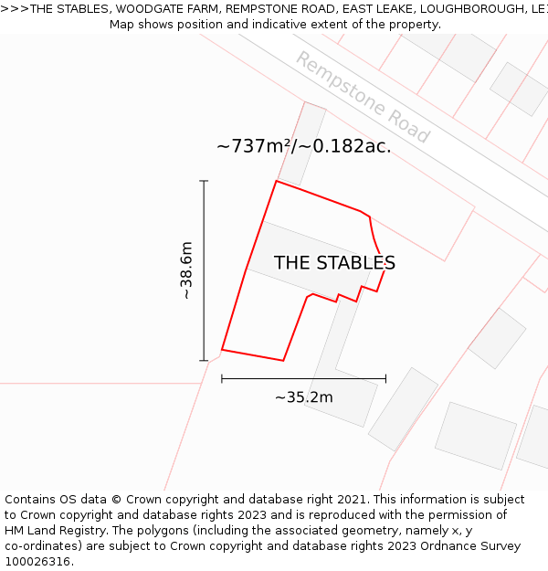 THE STABLES, WOODGATE FARM, REMPSTONE ROAD, EAST LEAKE, LOUGHBOROUGH, LE12 6PW: Plot and title map