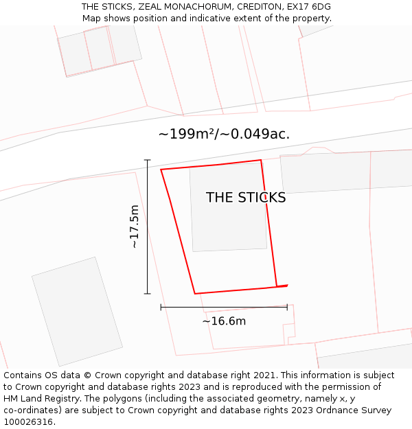 THE STICKS, ZEAL MONACHORUM, CREDITON, EX17 6DG: Plot and title map