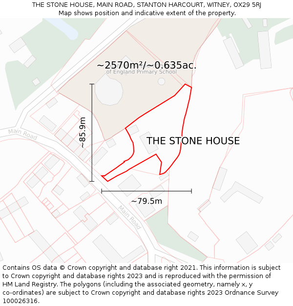 THE STONE HOUSE, MAIN ROAD, STANTON HARCOURT, WITNEY, OX29 5RJ: Plot and title map