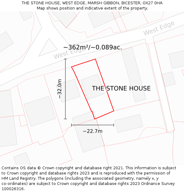 THE STONE HOUSE, WEST EDGE, MARSH GIBBON, BICESTER, OX27 0HA: Plot and title map