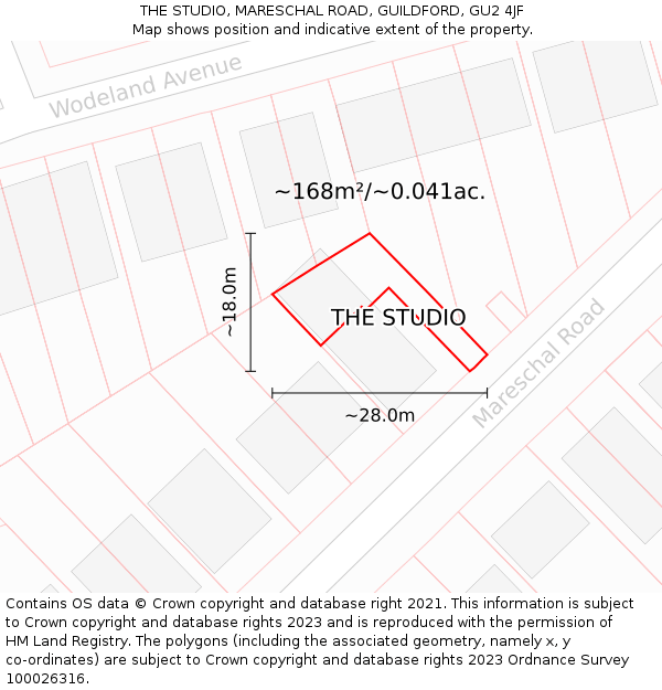 THE STUDIO, MARESCHAL ROAD, GUILDFORD, GU2 4JF: Plot and title map