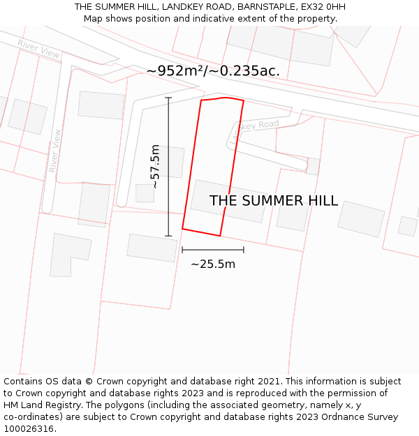 THE SUMMER HILL, LANDKEY ROAD, BARNSTAPLE, EX32 0HH: Plot and title map