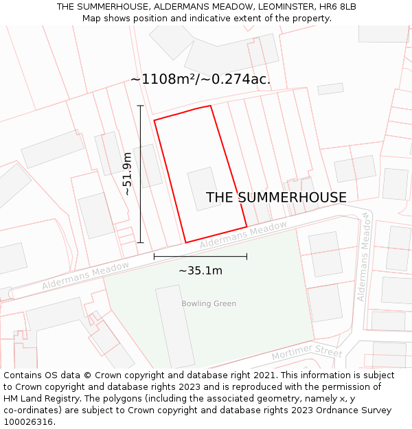 THE SUMMERHOUSE, ALDERMANS MEADOW, LEOMINSTER, HR6 8LB: Plot and title map