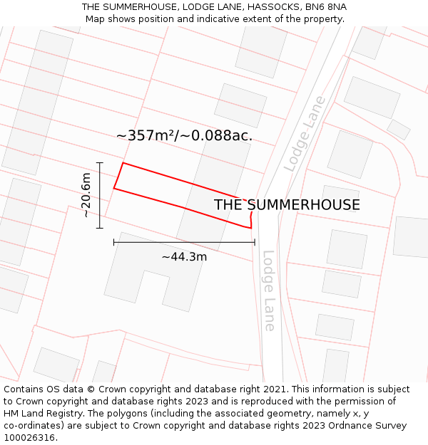 THE SUMMERHOUSE, LODGE LANE, HASSOCKS, BN6 8NA: Plot and title map