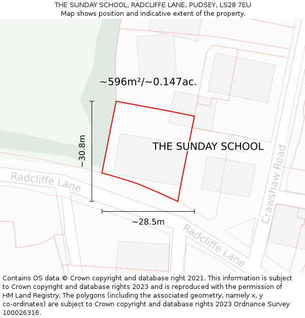 THE SUNDAY SCHOOL, RADCLIFFE LANE, PUDSEY, LS28 7EU: Plot and title map