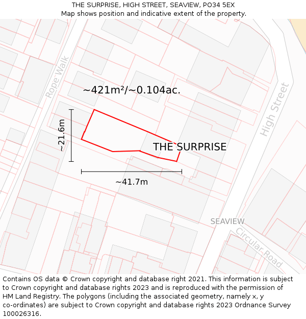 THE SURPRISE, HIGH STREET, SEAVIEW, PO34 5EX: Plot and title map