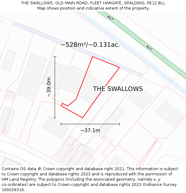 THE SWALLOWS, OLD MAIN ROAD, FLEET HARGATE, SPALDING, PE12 8LL: Plot and title map