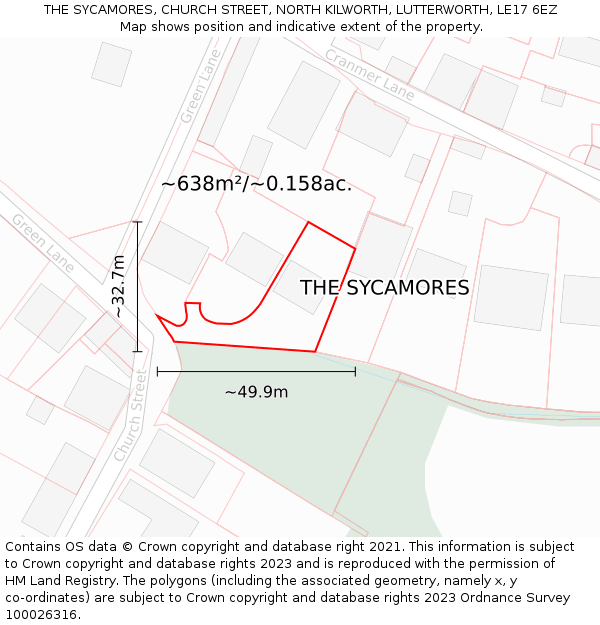 THE SYCAMORES, CHURCH STREET, NORTH KILWORTH, LUTTERWORTH, LE17 6EZ: Plot and title map