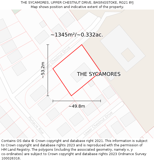 THE SYCAMORES, UPPER CHESTNUT DRIVE, BASINGSTOKE, RG21 8YJ: Plot and title map