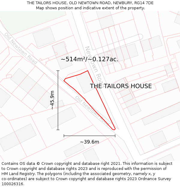THE TAILORS HOUSE, OLD NEWTOWN ROAD, NEWBURY, RG14 7DE: Plot and title map