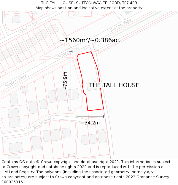 THE TALL HOUSE, SUTTON WAY, TELFORD, TF7 4PR: Plot and title map