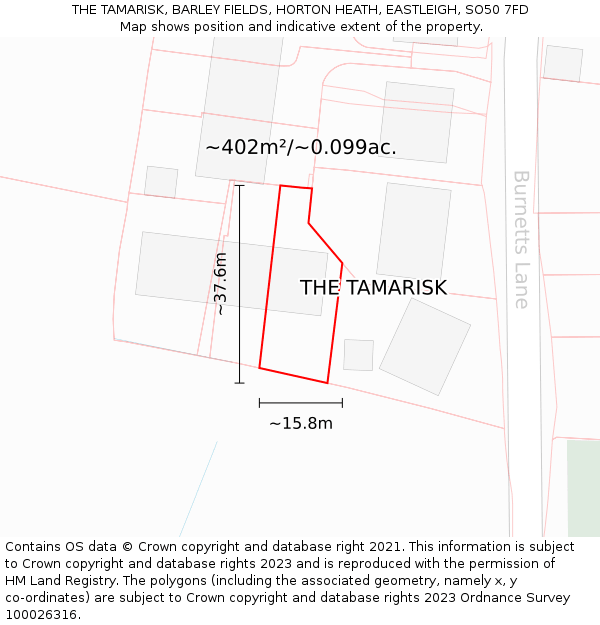 THE TAMARISK, BARLEY FIELDS, HORTON HEATH, EASTLEIGH, SO50 7FD: Plot and title map