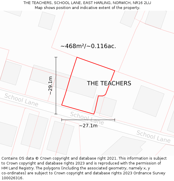 THE TEACHERS, SCHOOL LANE, EAST HARLING, NORWICH, NR16 2LU: Plot and title map