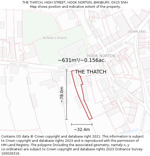 THE THATCH, HIGH STREET, HOOK NORTON, BANBURY, OX15 5NH: Plot and title map