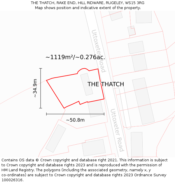 THE THATCH, RAKE END, HILL RIDWARE, RUGELEY, WS15 3RG: Plot and title map