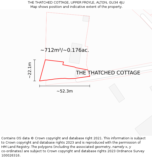 THE THATCHED COTTAGE, UPPER FROYLE, ALTON, GU34 4JU: Plot and title map