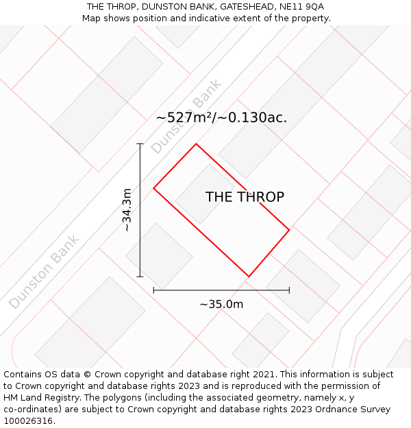 THE THROP, DUNSTON BANK, GATESHEAD, NE11 9QA: Plot and title map