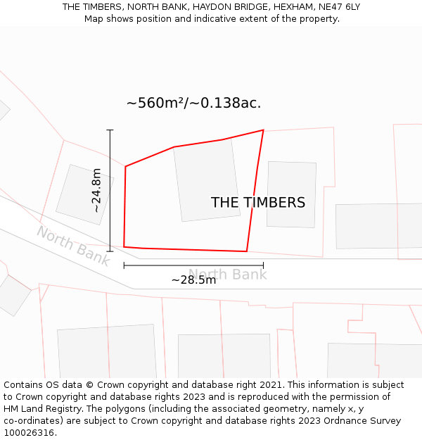 THE TIMBERS, NORTH BANK, HAYDON BRIDGE, HEXHAM, NE47 6LY: Plot and title map