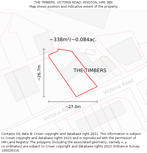 THE TIMBERS, VICTORIA ROAD, KINGTON, HR5 3BX: Plot and title map