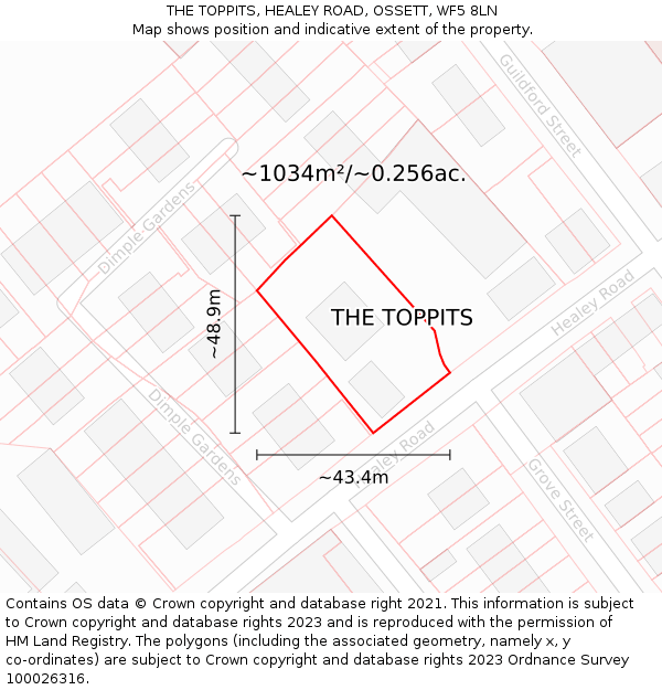 THE TOPPITS, HEALEY ROAD, OSSETT, WF5 8LN: Plot and title map