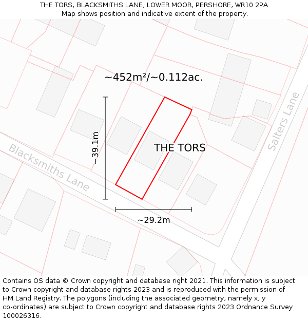 THE TORS, BLACKSMITHS LANE, LOWER MOOR, PERSHORE, WR10 2PA: Plot and title map