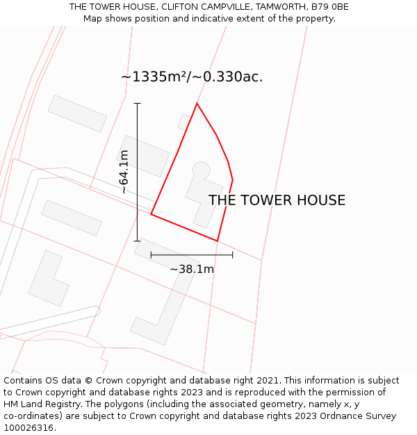 THE TOWER HOUSE, CLIFTON CAMPVILLE, TAMWORTH, B79 0BE: Plot and title map