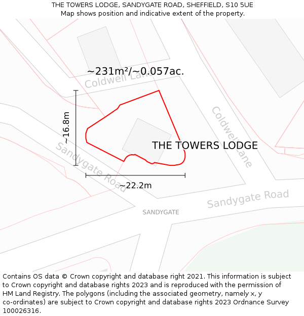 THE TOWERS LODGE, SANDYGATE ROAD, SHEFFIELD, S10 5UE: Plot and title map