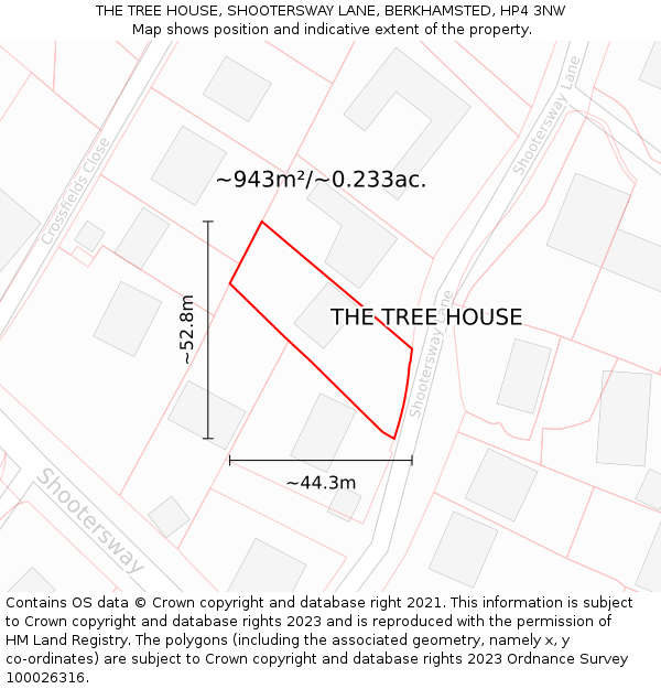 THE TREE HOUSE, SHOOTERSWAY LANE, BERKHAMSTED, HP4 3NW: Plot and title map