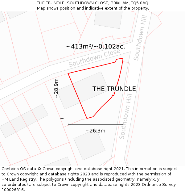 THE TRUNDLE, SOUTHDOWN CLOSE, BRIXHAM, TQ5 0AQ: Plot and title map