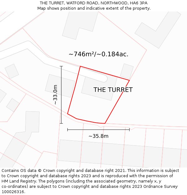 THE TURRET, WATFORD ROAD, NORTHWOOD, HA6 3PA: Plot and title map