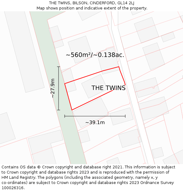THE TWINS, BILSON, CINDERFORD, GL14 2LJ: Plot and title map