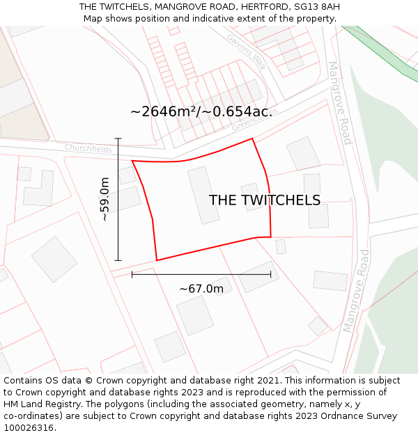 THE TWITCHELS, MANGROVE ROAD, HERTFORD, SG13 8AH: Plot and title map