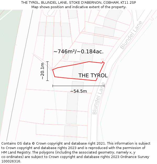 THE TYROL, BLUNDEL LANE, STOKE D'ABERNON, COBHAM, KT11 2SP: Plot and title map